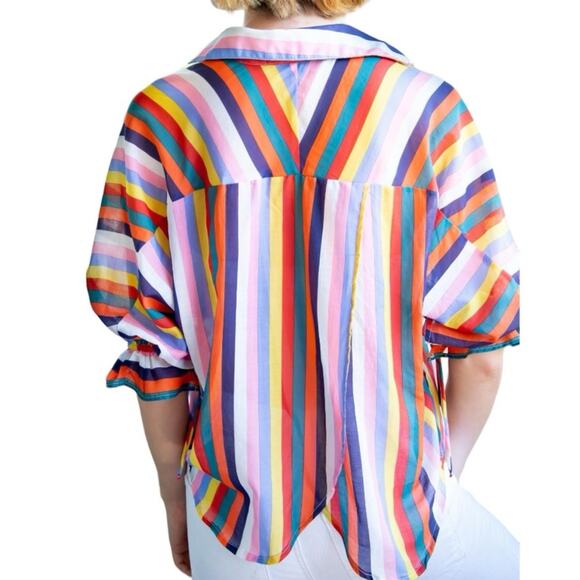Eva Franco Rainbow Stripe Lightweight Semi Sheer Summer Killian Top Size 8 - Picture 3 of 11